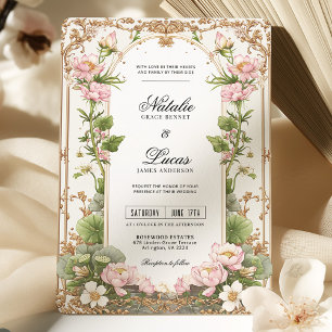 Invitación Elegante Boda Rubor Pink Gold Lotus Flower