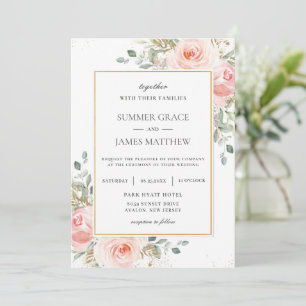 Invitación Elegante Boda Rubor Rosa Rosa Floral Gold Invi