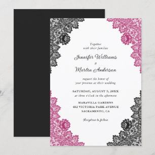 Invitación Elegante Boda Rubor y Black Floral Lace