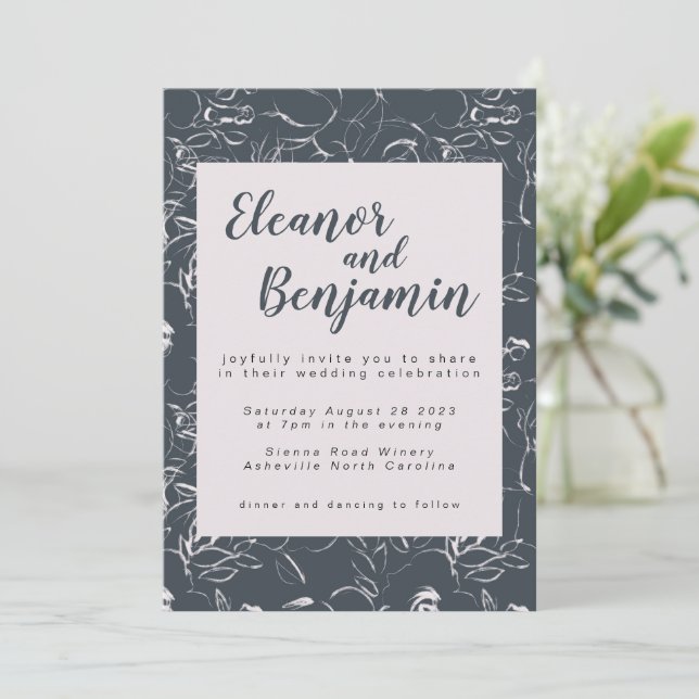Invitación Elegante Boda Rubor y Gris Botánico Floral (Anverso de pie)