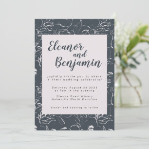 Invitación Elegante Boda Rubor y Gris Botánico Floral