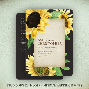Invitación Elegante Boda ruso de girasol negro todo en uno