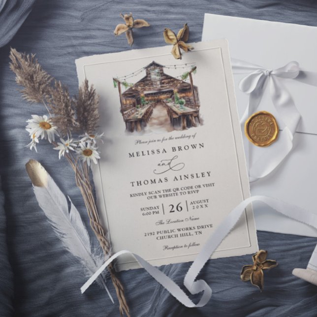 Invitación Elegante Boda Rústica con Código QR Acuarela Campe (Subido por el creador)