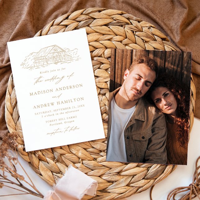 Invitación Elegante Boda Rústica de Oro Granero Foto (Subido por el creador)