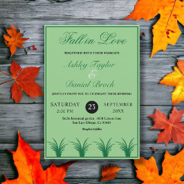 Invitación Elegante Boda Rústica de Otoño en Verde Salvia Boh
