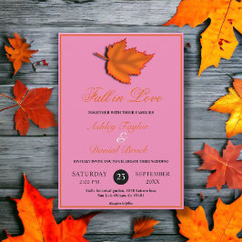 Invitación Elegante Boda Rústica de Otoño Hojas Rosadas