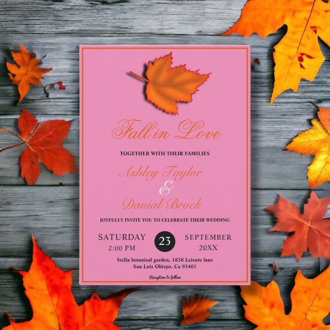 Invitación Elegante Boda Rústica de Otoño Hojas Rosadas (Subido por el creador)