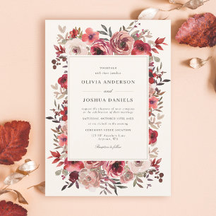 Invitación Elegante Boda Rustica Floral Roja