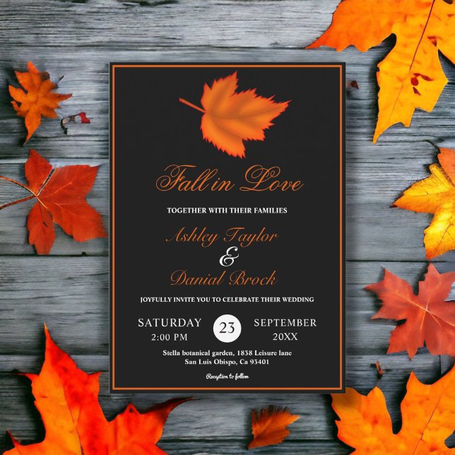 Invitación Elegante Boda Rústica Otoño Negro Blanco Naranja (Subido por el creador)