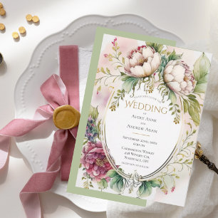 Invitación Elegante Boda Rústica Romántica Verde Salvia