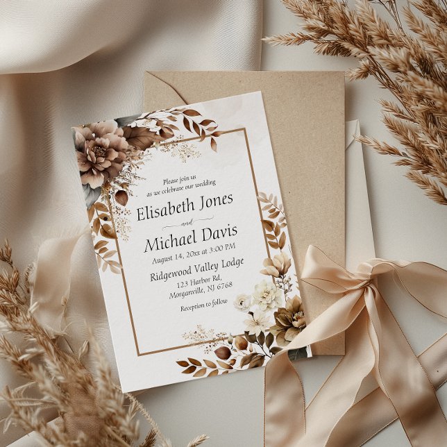 Invitación Elegante Boda Rústico Boho Terracotta Flora (Set the tone for your rustic bohemian wedding with this enchanting invitation.)