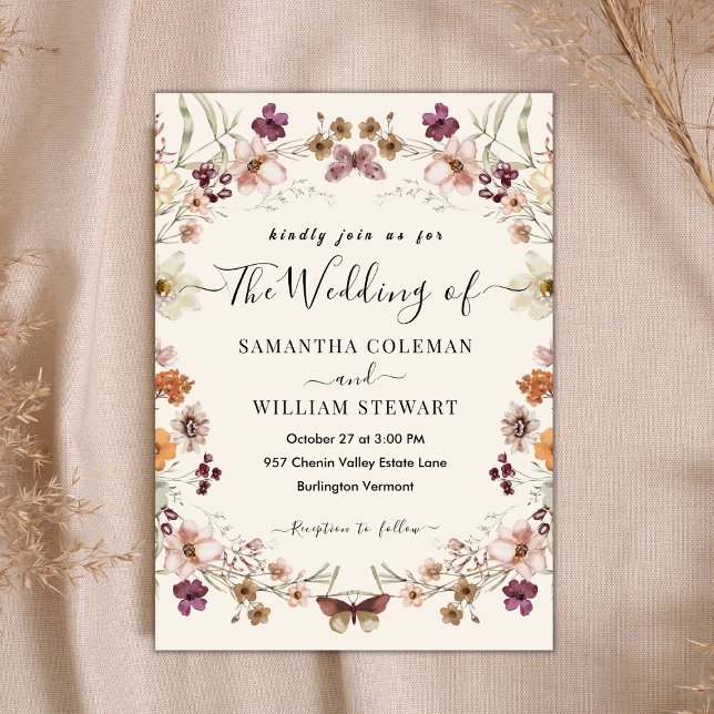 Invitación Elegante Boda Rústico Boho Wildflower Moderno (Subido por el creador)