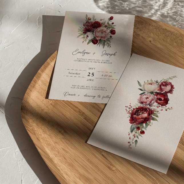 Invitación Elegante Boda Rústico Burgundy Floral Watercolor (Subido por el creador)