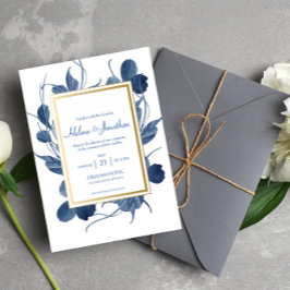 Invitación Elegante Boda rústico de acuarela floral azul de l