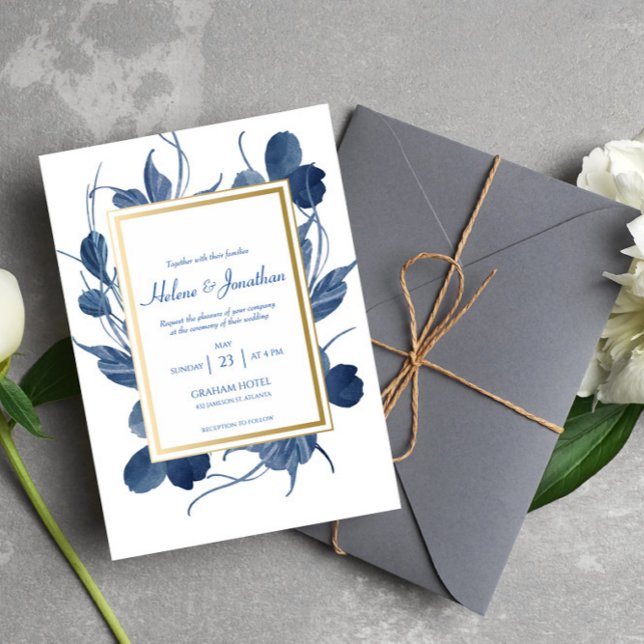 Invitación Elegante Boda rústico de acuarela floral azul de l (Subido por el creador)