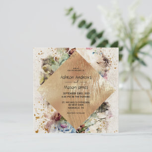 Invitación Elegante Boda Rústico de acuarela floral dorada