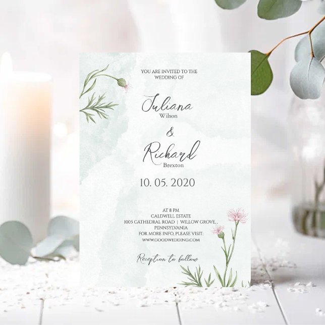 Invitación Elegante Boda Rústico De Adormidera Rosada (Subido por el creador)