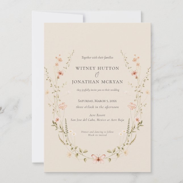 Invitación Elegante Boda rústico de caligrafía botánica (Anverso)