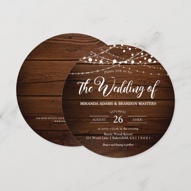Invitación Elegante Boda Rústico de cuerda de madera de paja (Anverso / Reverso)
