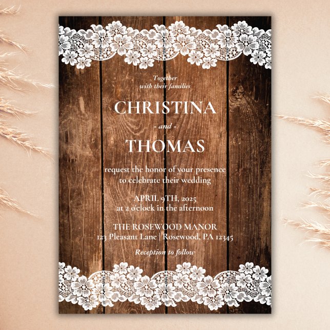 Invitación Elegante Boda Rústico de encaje de madera (Subido por el creador)