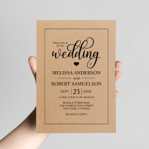 Invitación Elegante Boda Rústico de escritura de papel Kraft 