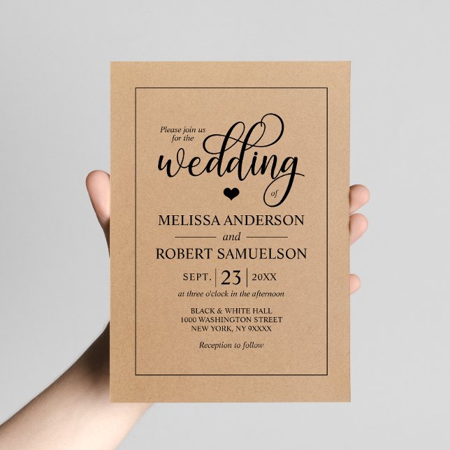 Invitación Elegante Boda Rústico de escritura de papel Kraft  (Subido por el creador)