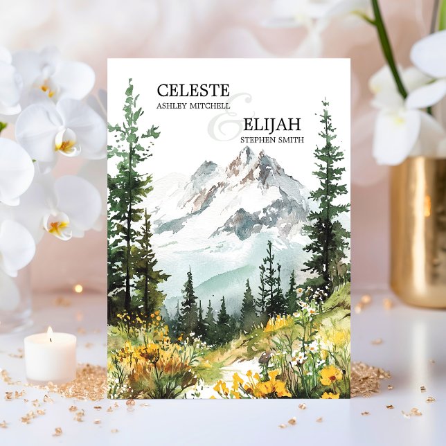Invitación Elegante BODA Rústico de Flores Silvestres QR (Elegant Rustic Mountain Wildflowers QR code WEDDING Invitation)