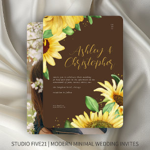 Invitación Elegante Boda Rústico de Fotografía Marrón Girasol