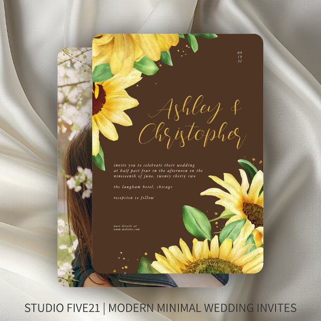 Invitación Elegante Boda Rústico de Fotografía Marrón Girasol (Subido por el creador)