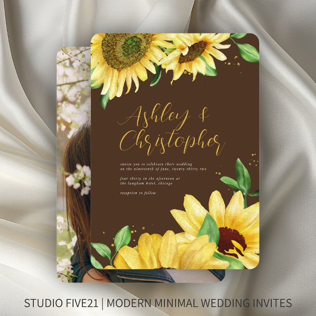 Invitación Elegante Boda Rústico de Fotografía Marrón Girasol (Subido por el creador)