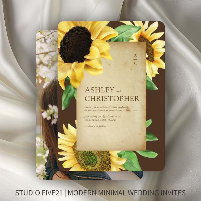 Invitación Elegante Boda Rústico de Fotografía Marrón Girasol (Subido por el creador)