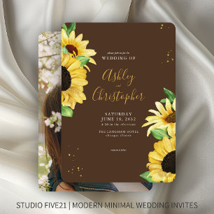 Invitación Elegante Boda Rústico de Fotografía Marrón Girasol