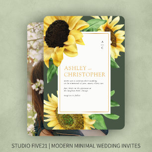 Invitación Elegante Boda Rústico de Fotos de Girasol Verde