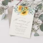 Invitación Elegante Boda Rústico de Girasol<br><div class="desc">Invitación a una boda floral de bonito con girasol acuarela y ramo de eucalipto. Haga clic en el botón de edición para personalizar de este diseño.</div>