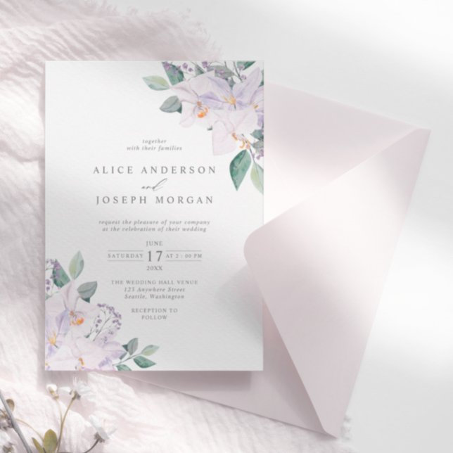 Invitación Elegante Boda Rústico de Hojas de Agua y orquídeas (Subido por el creador)
