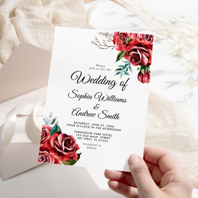 Invitación Elegante Boda Rústico de la Rosa Roja de Marsala (Subido por el creador)