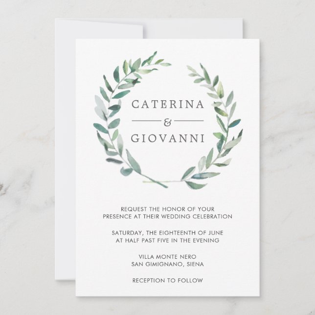 Invitación Elegante Boda Rústico de la Vegetación Wreath (Anverso)