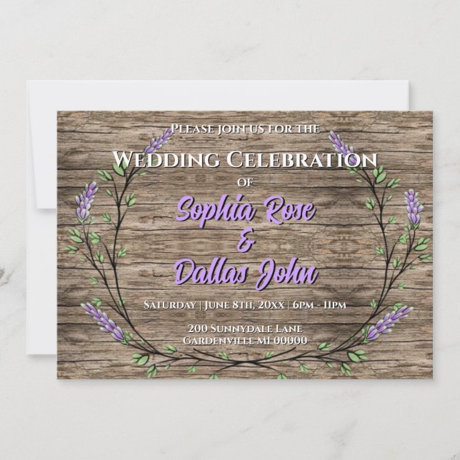 Invitación Elegante boda rústico de lavender boho (Anverso)