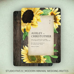 Invitación Elegante Boda Rústico de Madera de Girasol