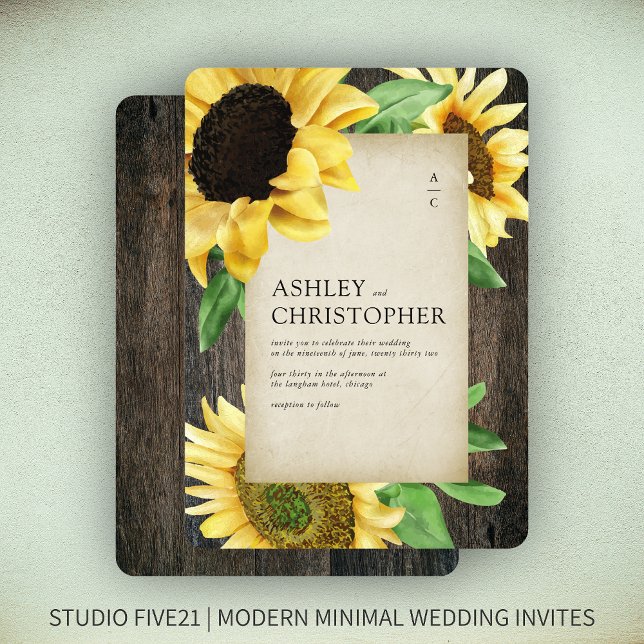 Invitación Elegante Boda Rústico de Madera de Girasol (Subido por el creador)