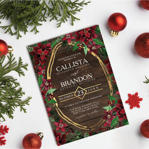 Invitación Elegante Boda Rústico de Madera Floral de Poinsett