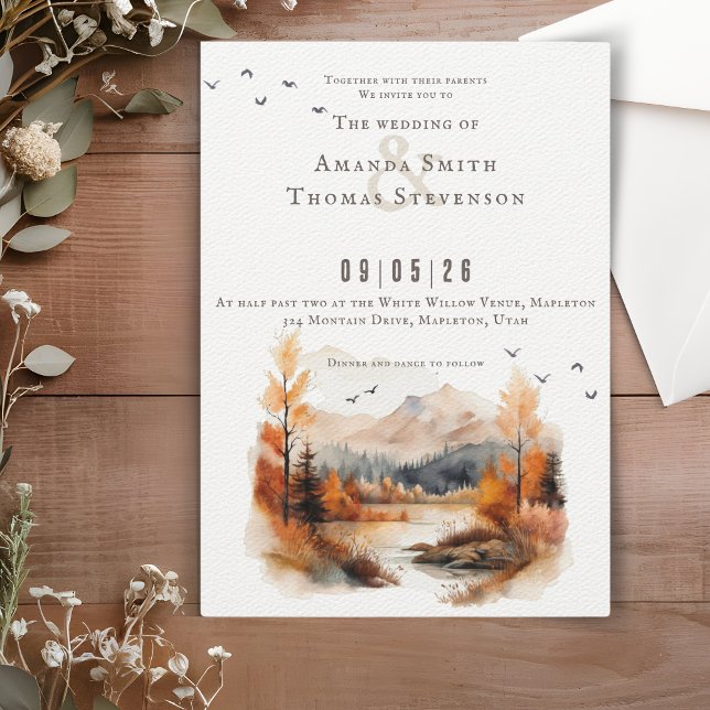 Invitación Elegante boda rústico de montaña de otoño (Subido por el creador)