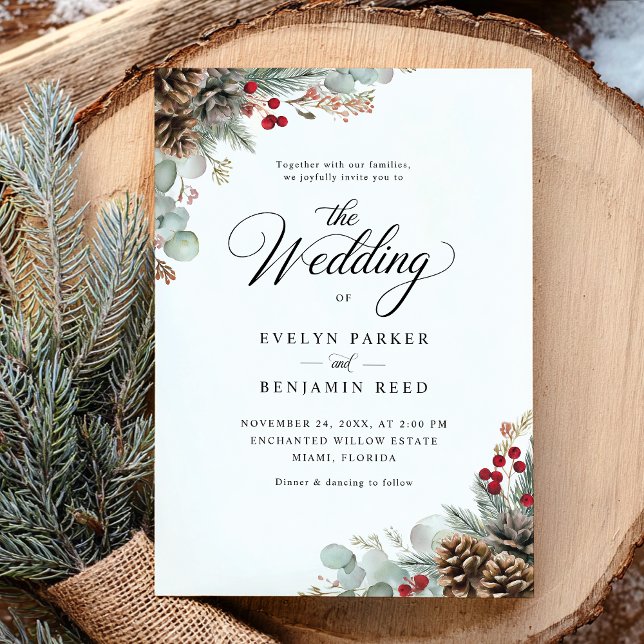 Invitación Elegante Boda Rústico de Navidades de Invierno (Subido por el creador)