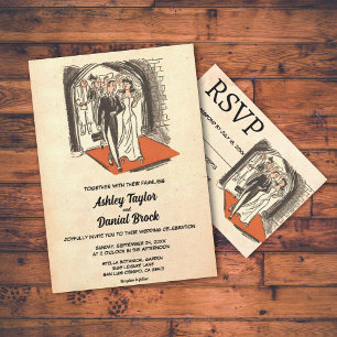 Invitación Elegante Boda Rústico de Pareja Antigua Retro Vint