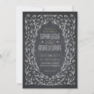 Invitación Elegante boda rústico de pizarra con flores