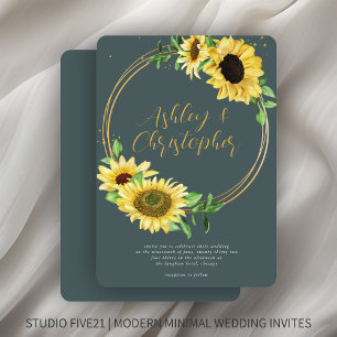 Invitación Elegante Boda Rústico de pizarra de girasol gris