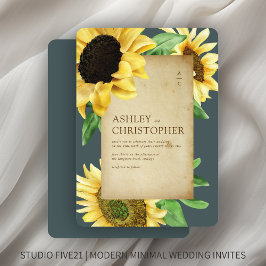 Invitación Elegante Boda Rústico de pizarra de girasol gris