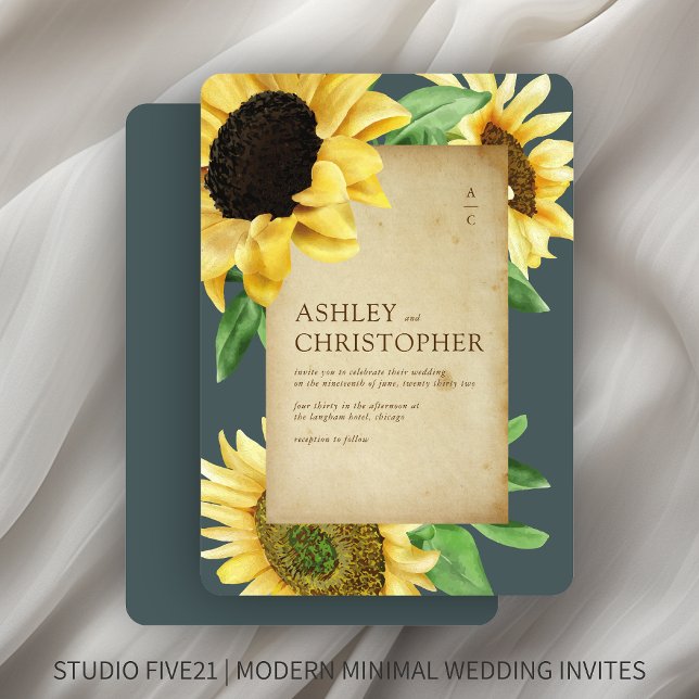 Invitación Elegante Boda Rústico de pizarra de girasol gris (Subido por el creador)