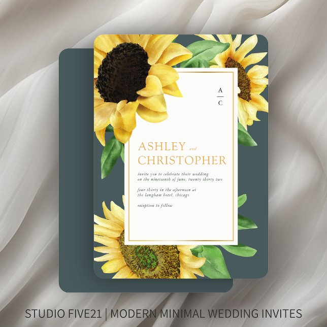 Invitación Elegante Boda Rústico de pizarra de girasol gris (Subido por el creador)