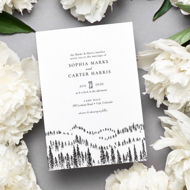 Invitación Elegante Boda Rústico de Sketch de Montaña Foresta (Subido por el creador)